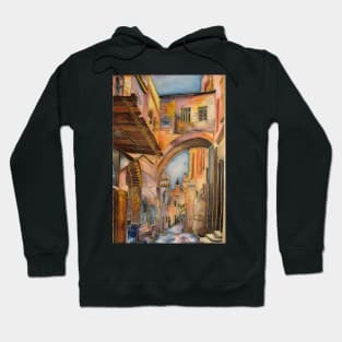 Via Dolorosa Arch of ecce homo Jerusalem. Painting on silk Hoodie